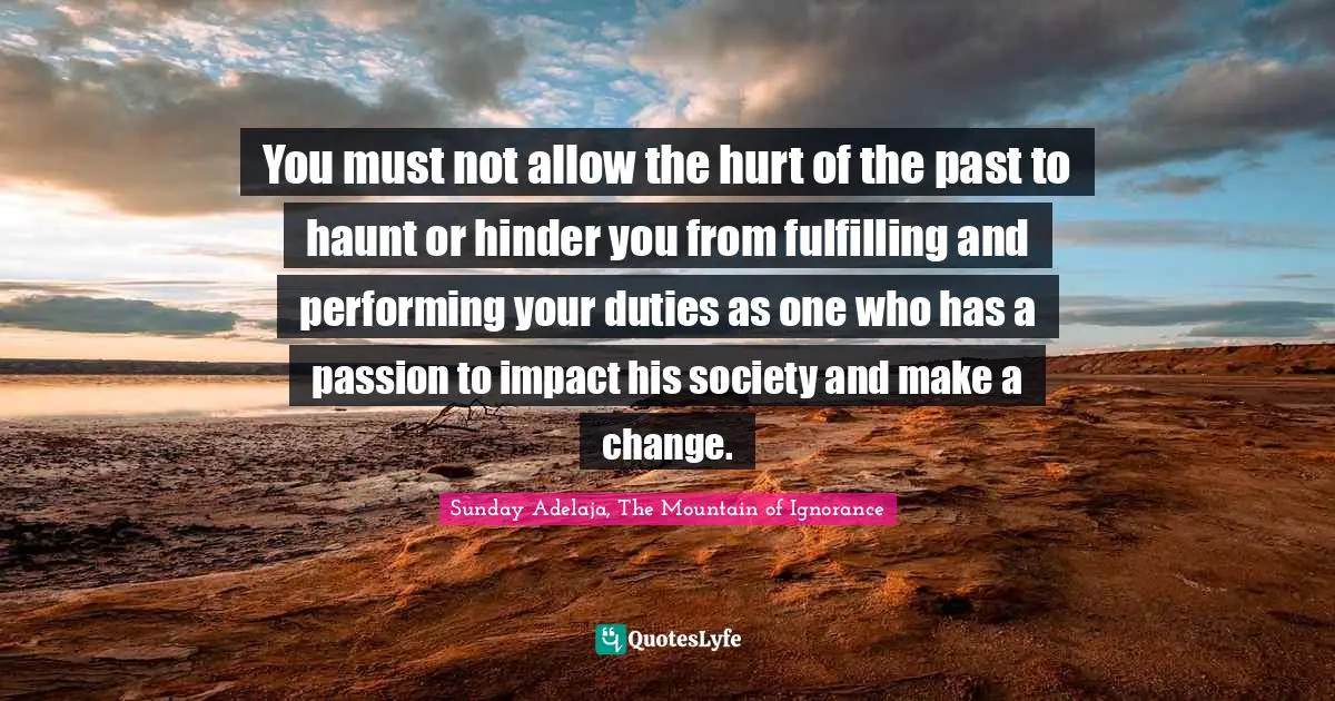 You must not allow the hurt of the past to haunt or hinder you from fulfilling and performing your duties as one who has a passion to impact his society and make a change.