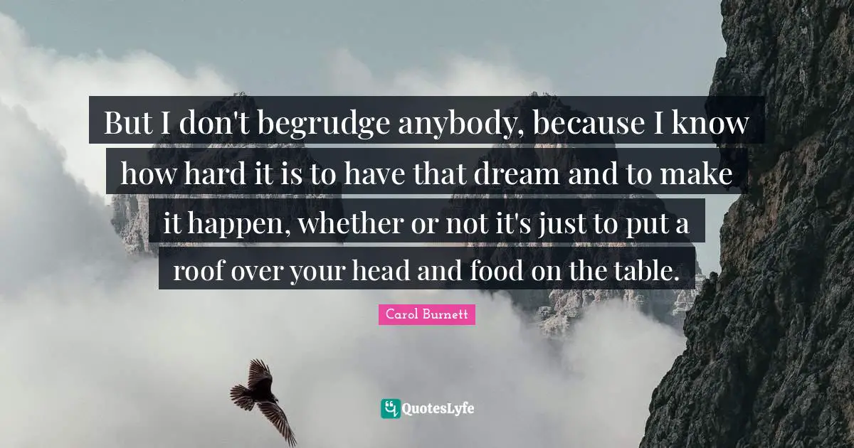 Make It Happen Quotes: "But I don't begrudge anybody, because I know how hard it is to have that dream and to make it happen, whether or not it's just to put a roof over your head and food on the table."