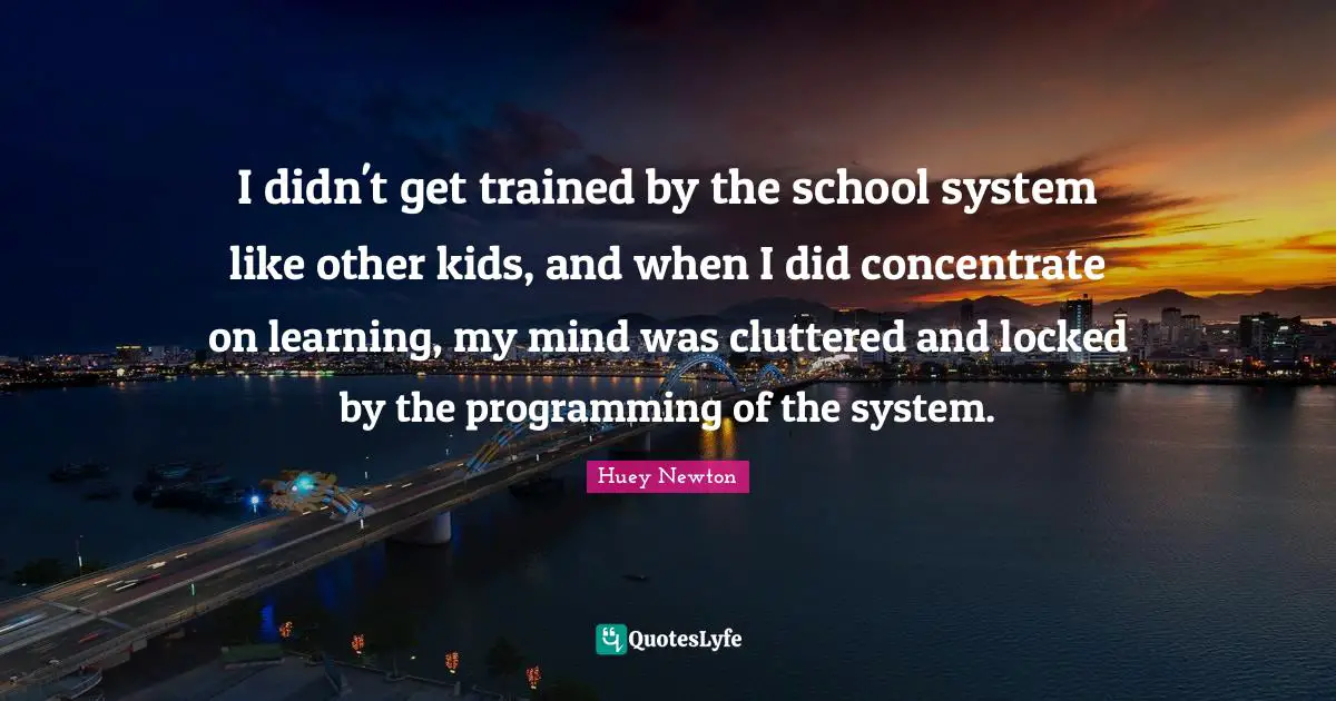 I didn't get trained by the school system like other kids, and when I did concentrate on learning, my mind was cluttered and locked by the programming of the system.