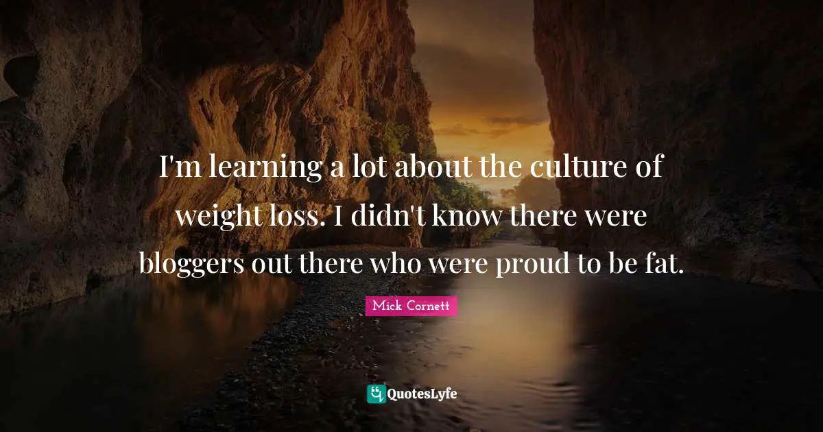 I'm learning a lot about the culture of weight loss. I didn't know there were bloggers out there who were proud to be fat.