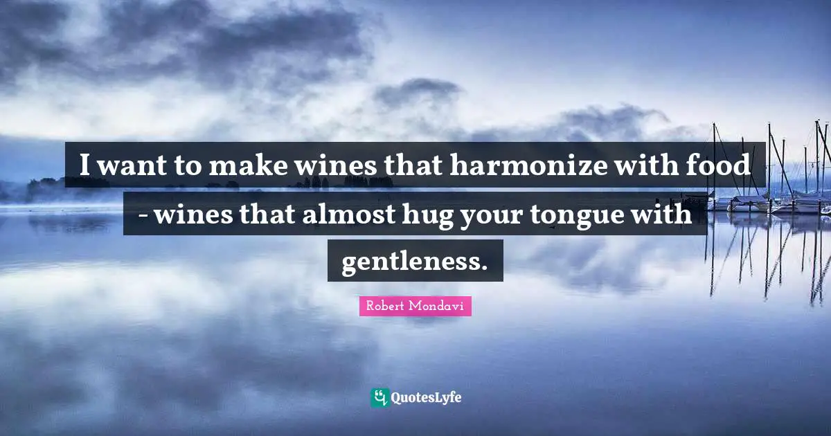 I want to make wines that harmonize with food - wines that almost hug your tongue with gentleness.