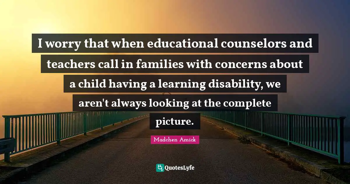 I worry that when educational counselors and teachers call in families with concerns about a child having a learning disability, we aren't always looking at the complete picture.