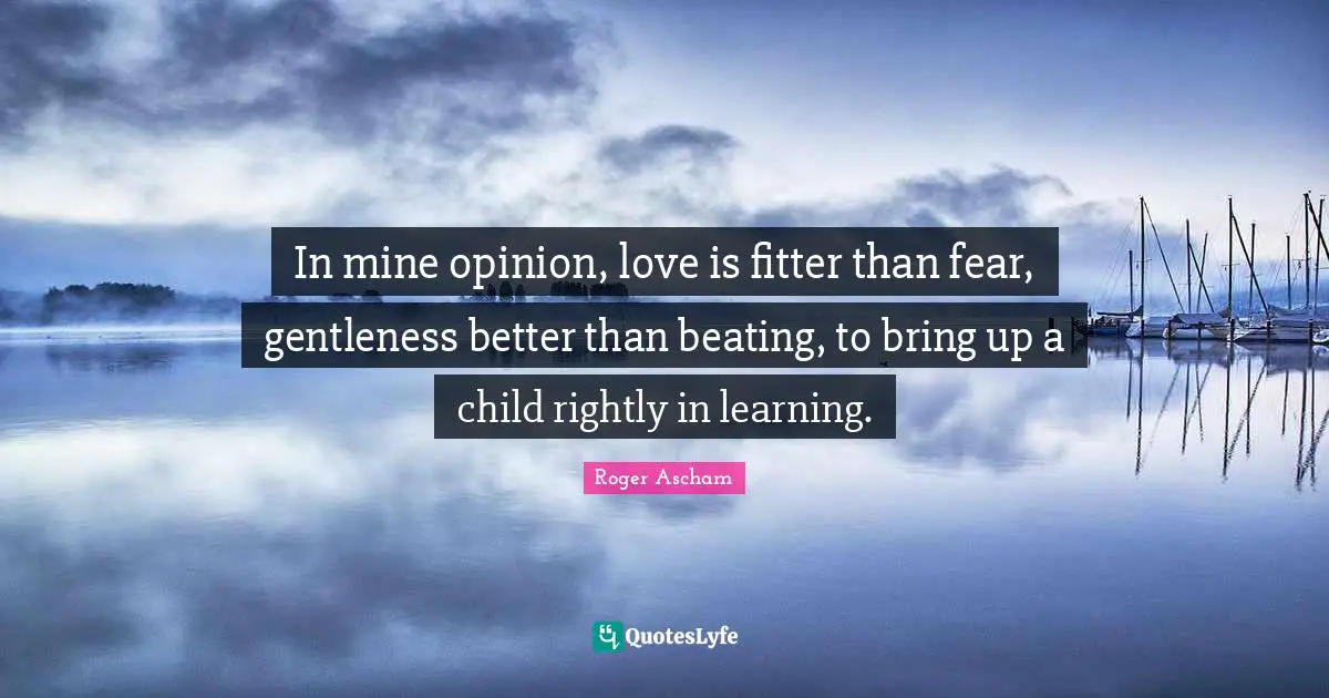 In mine opinion, love is fitter than fear, gentleness better than beating, to bring up a child rightly in learning.