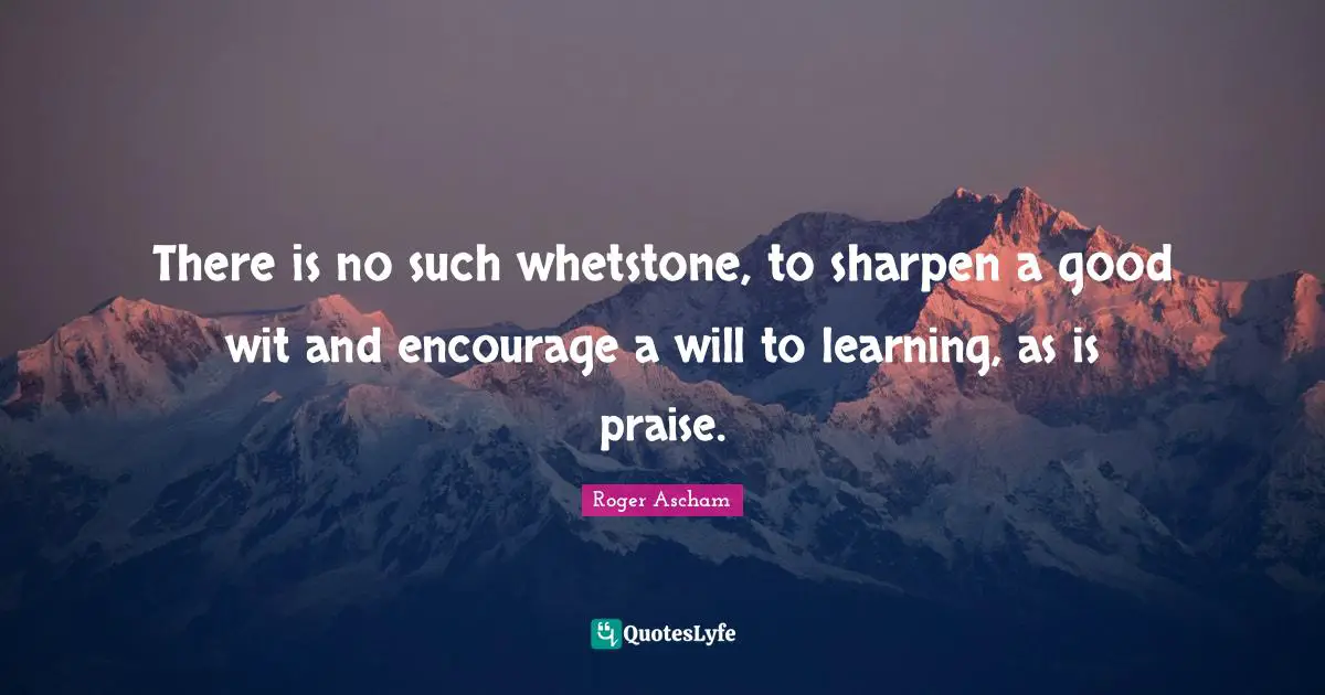 There is no such whetstone, to sharpen a good wit and encourage a will to learning, as is praise.