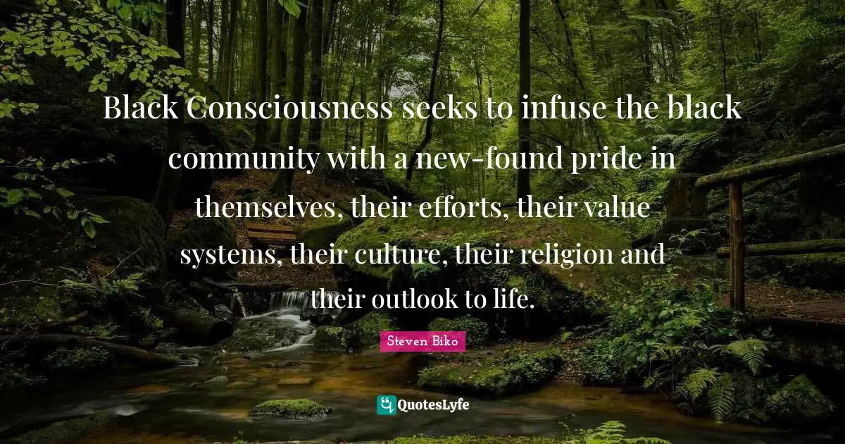 Steven Biko Quotes: "Black Consciousness seeks to infuse the black community with a new-found pride in themselves, their efforts, their value systems, their culture, their religion and their outlook to life."