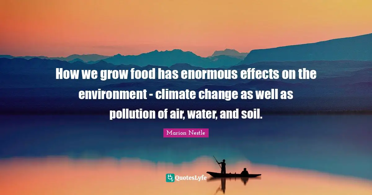 Marion Nestle Quotes: "How we grow food has enormous effects on the environment - climate change as well as pollution of air, water, and soil."