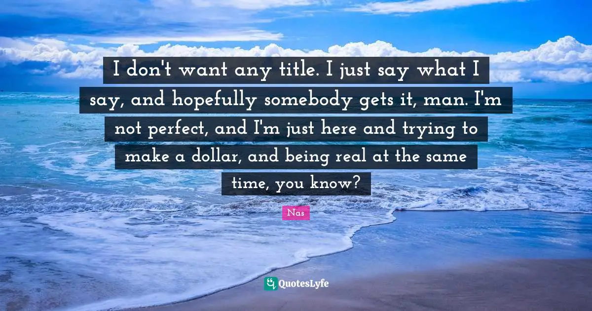 I don't want any title. I just say what I say, and hopefully somebody gets it, man. I'm not perfect, and I'm just here and trying to make a dollar, and being real at the same time, you know?