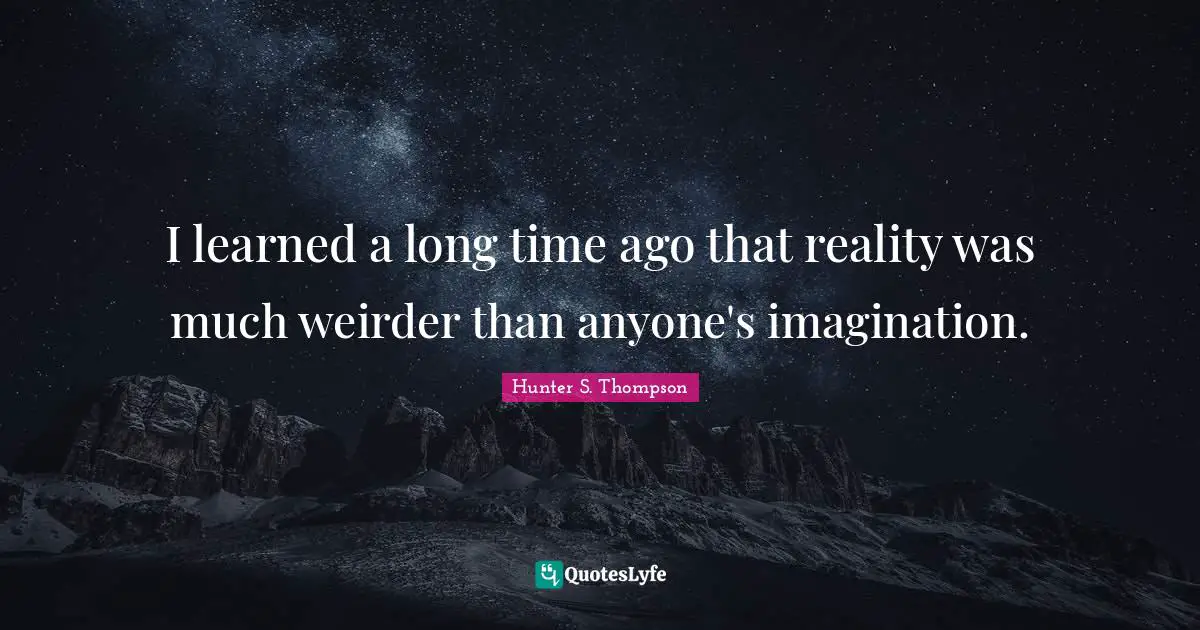 I learned a long time ago that reality was much weirder than anyone's imagination.