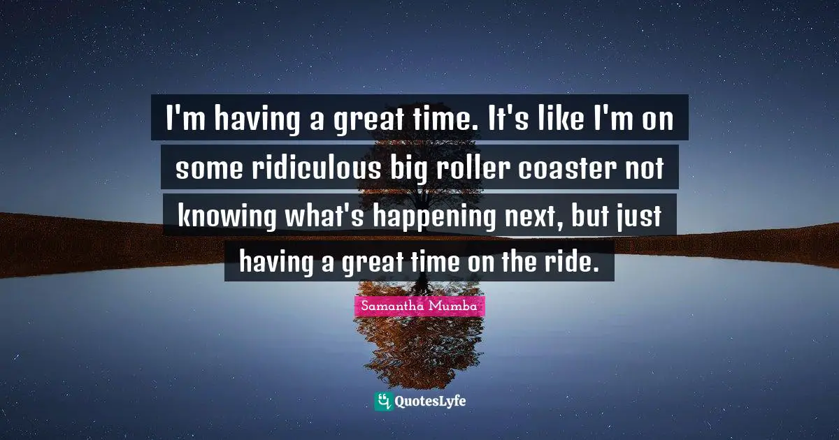 I'm having a great time. It's like I'm on some ridiculous big roller coaster not knowing what's happening next, but just having a great time on the ride.