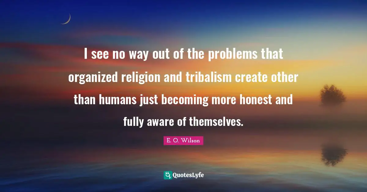 I see no way out of the problems that organized religion and tribalism create other than humans just becoming more honest and fully aware of themselves.