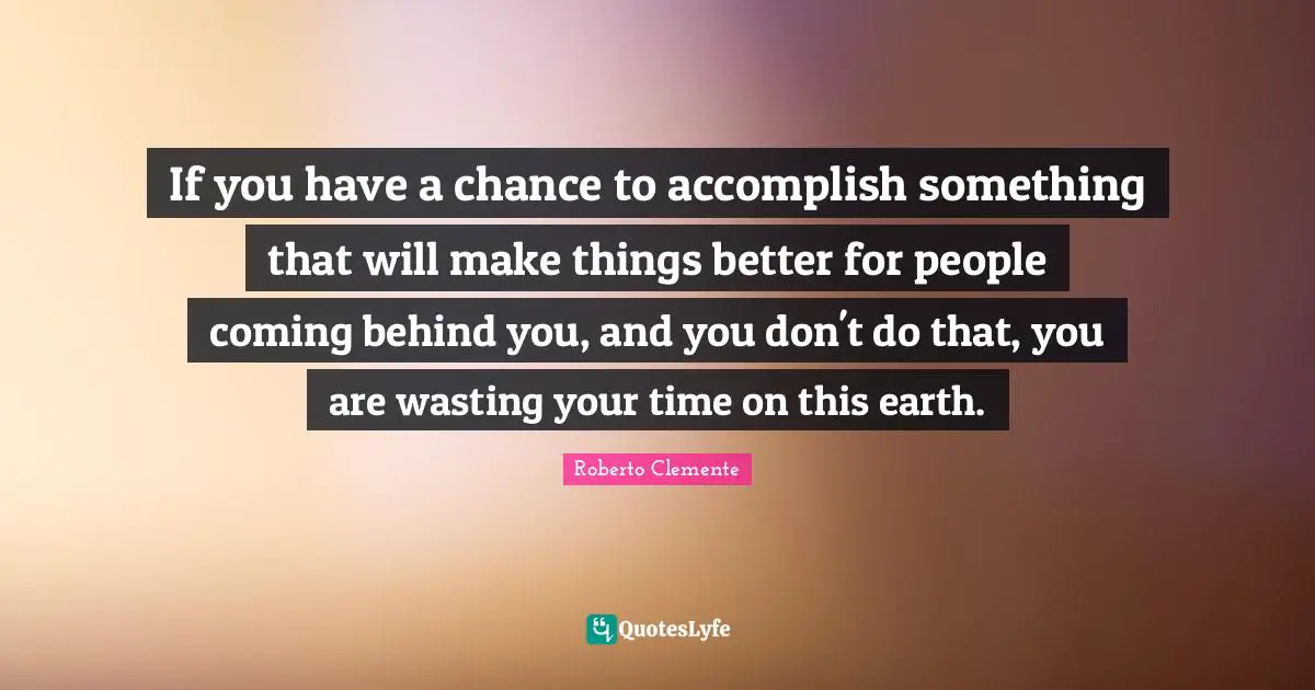 If you have a chance to accomplish something that will make things better for people coming behind you, and you don't do that, you are wasting your time on this earth.