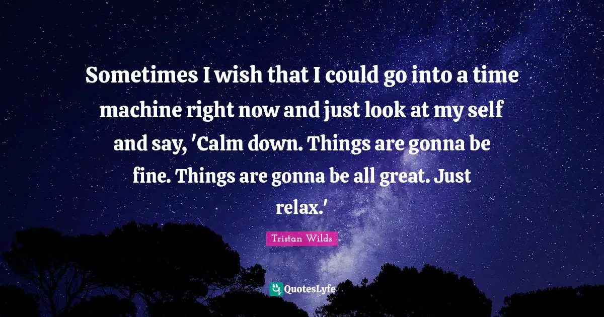 Sometimes I wish that I could go into a time machine right now and just look at my self and say, 'Calm down. Things are gonna be fine. Things are gonna be all great. Just relax.'