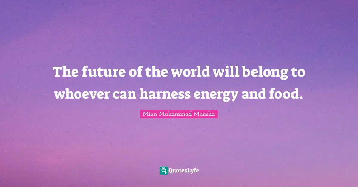 The future of the world will belong to whoever can harness energy and food.