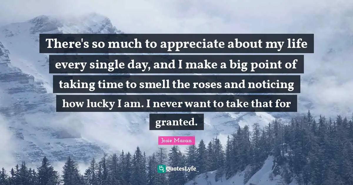 There's so much to appreciate about my life every single day, and I make a big point of taking time to smell the roses and noticing how lucky I am. I never want to take that for granted.