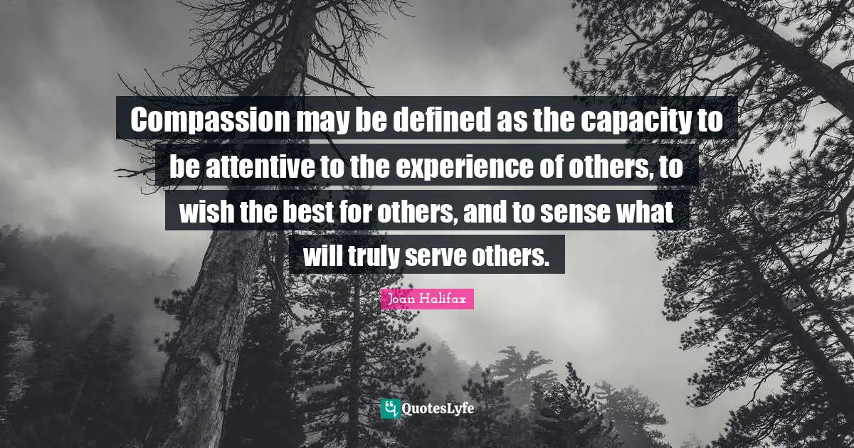 Compassion may be defined as the capacity to be attentive to the experience of others, to wish the best for others, and to sense what will truly serve others.
