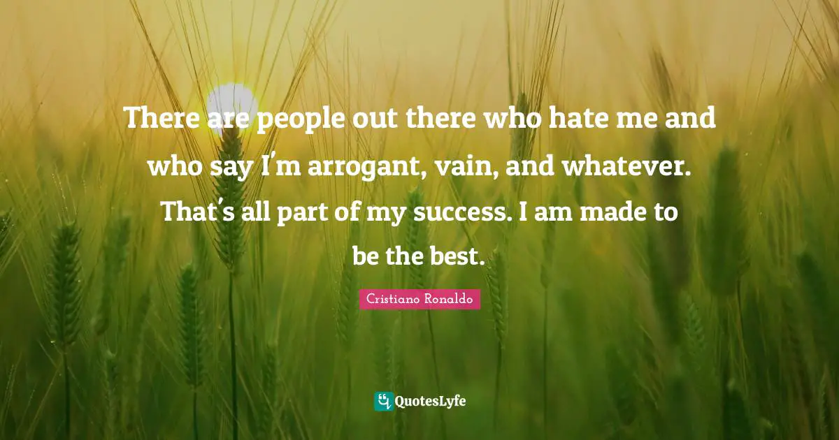 There are people out there who hate me and who say I'm arrogant, vain, and whatever. That's all part of my success. I am made to be the best.
