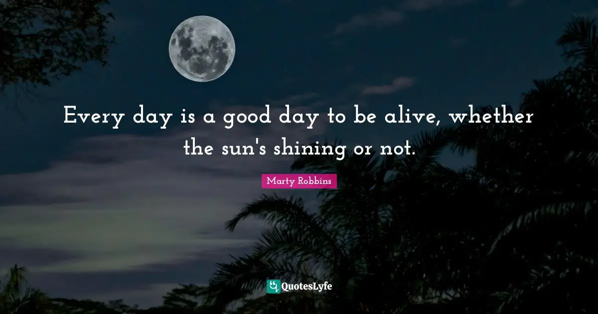 Every day is a good day to be alive, whether the sun's shining or not.