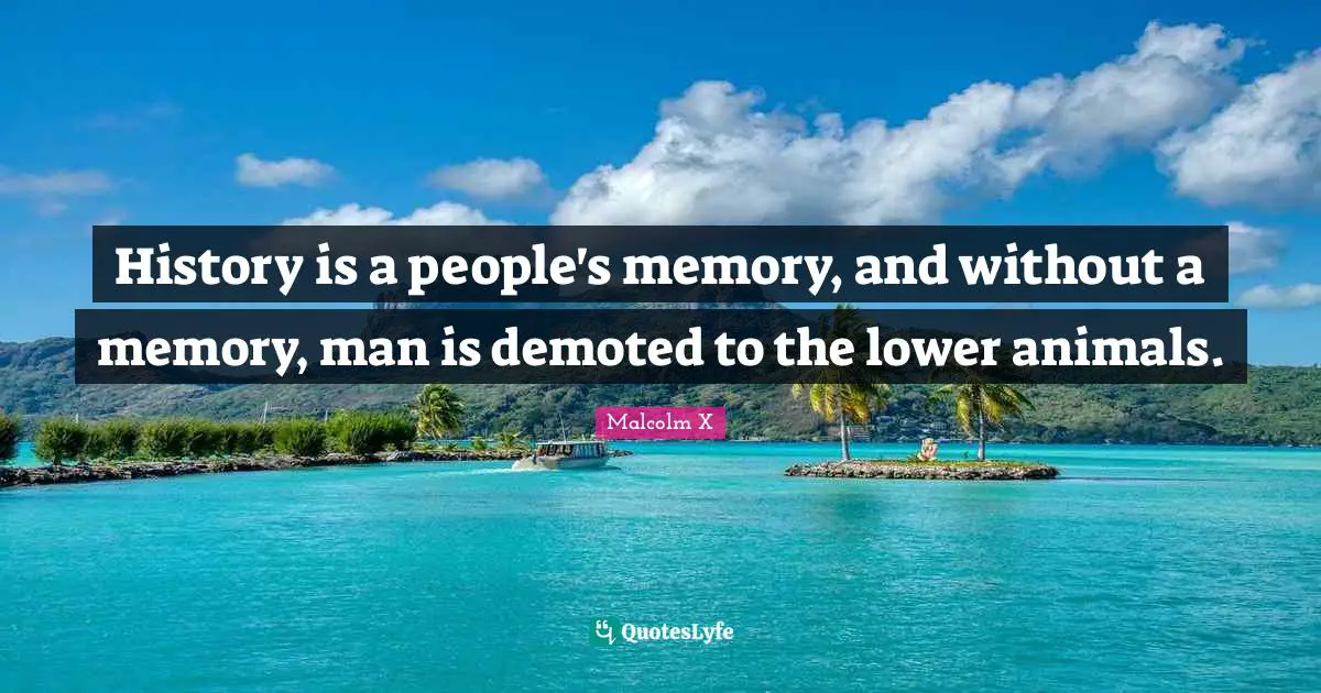 History is a people's memory, and without a memory, man is demoted to the lower animals.