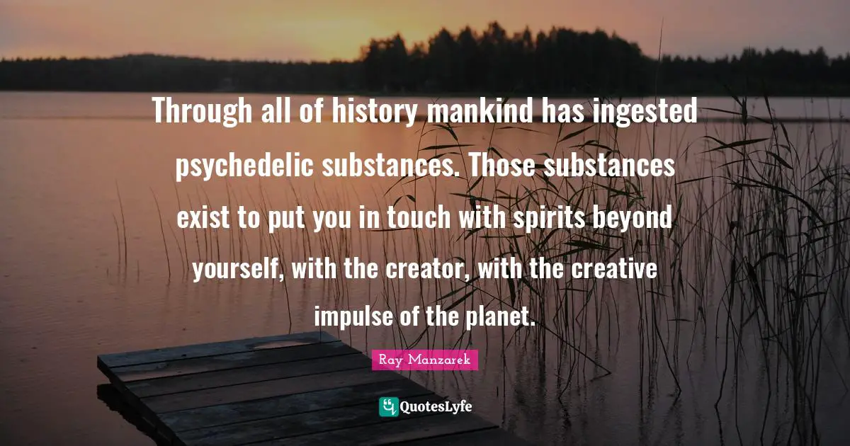 Through all of history mankind has ingested psychedelic substances. Those substances exist to put you in touch with spirits beyond yourself, with the creator, with the creative impulse of the planet.