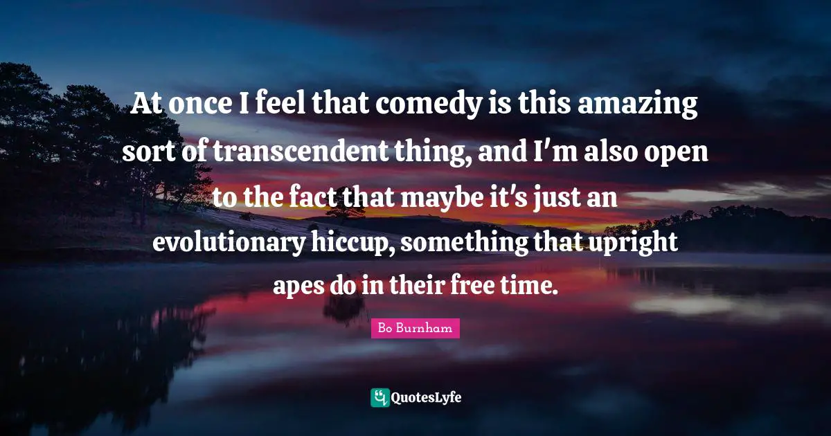 Free Time Quotes: "At once I feel that comedy is this amazing sort of transcendent thing, and I'm also open to the fact that maybe it's just an evolutionary hiccup, something that upright apes do in their free time."