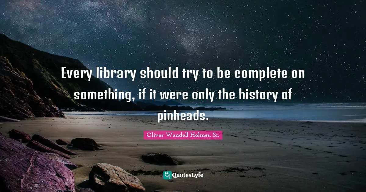 Oliver Wendell Holmes Sr. Quotes: "Every library should try to be complete on something, if it were only the history of pinheads."