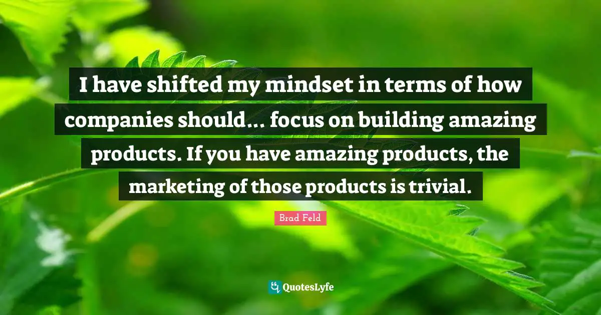 I have shifted my mindset in terms of how companies should... focus on building amazing products. If you have amazing products, the marketing of those products is trivial.