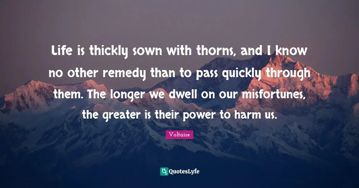 Life is thickly sown with thorns, and I know no other remedy than to pass quickly through them. The longer we dwell on our misfortunes, the greater is their power to harm us.