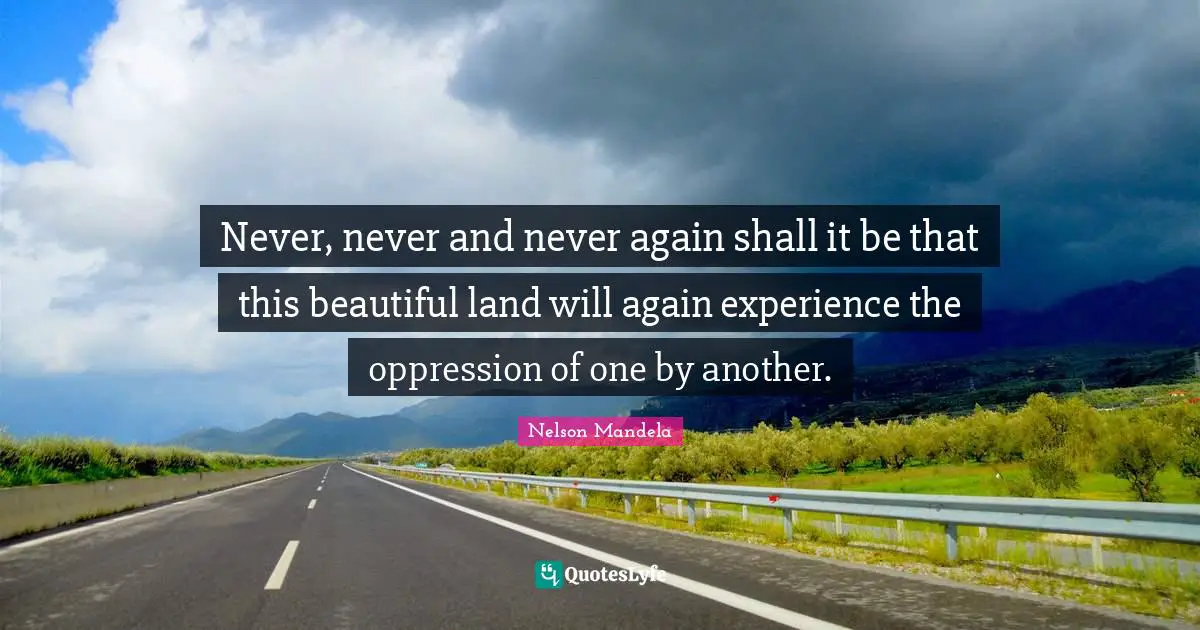 Never, never and never again shall it be that this beautiful land will again experience the oppression of one by another.