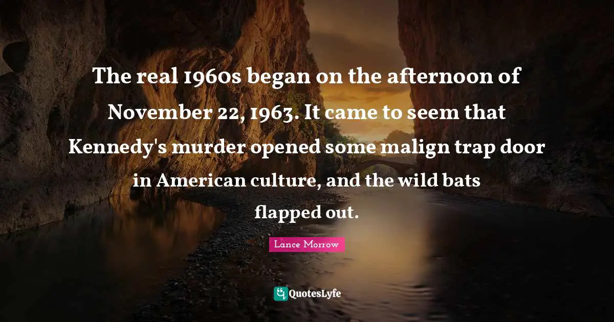 The real 1960s began on the afternoon of November 22, 1963. It came to seem that Kennedy's murder opened some malign trap door in American culture, and the wild bats flapped out.