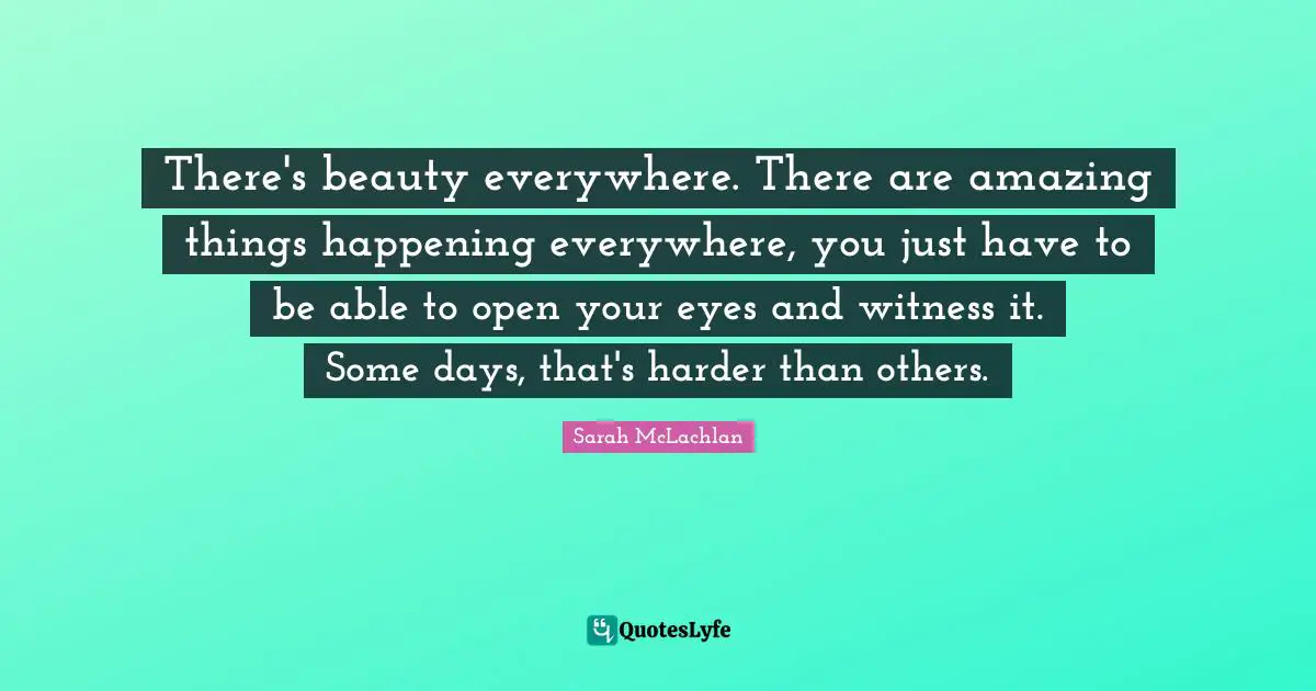 There's beauty everywhere. There are amazing things happening everywhere, you just have to be able to open your eyes and witness it. Some days, that's harder than others.