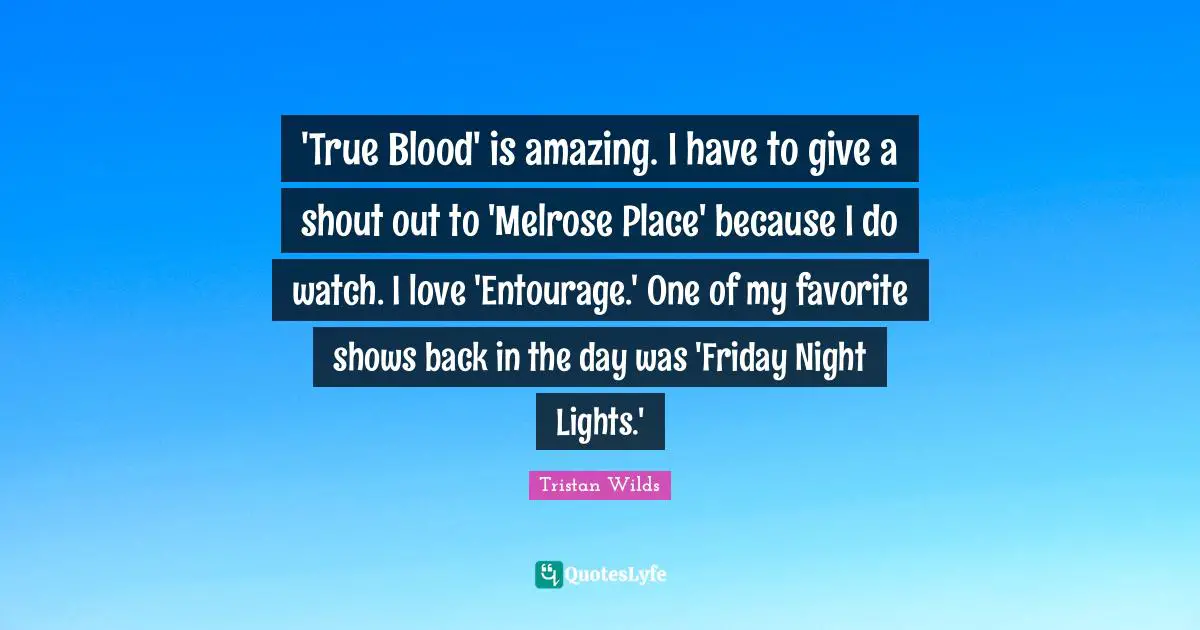 'True Blood' is amazing. I have to give a shout out to 'Melrose Place' because I do watch. I love 'Entourage.' One of my favorite shows back in the day was 'Friday Night Lights.'