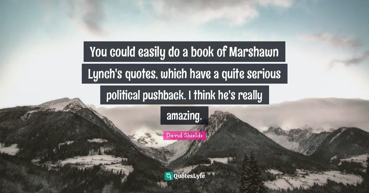 You could easily do a book of Marshawn Lynch's quotes, which have a quite serious political pushback. I think he's really amazing.