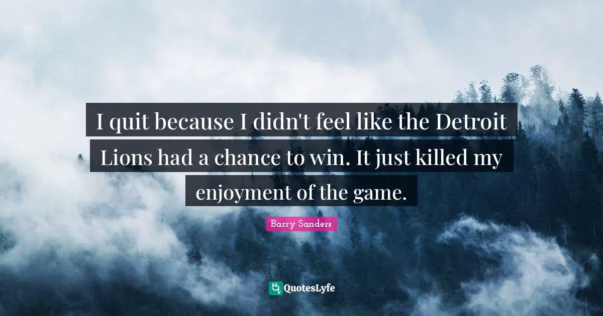I quit because I didn't feel like the Detroit Lions had a chance to win. It just killed my enjoyment of the game.