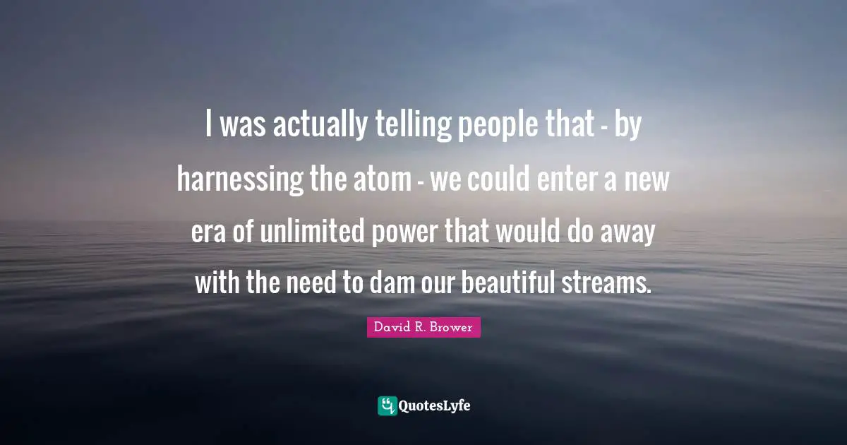 I was actually telling people that - by harnessing the atom - we could enter a new era of unlimited power that would do away with the need to dam our beautiful streams.
