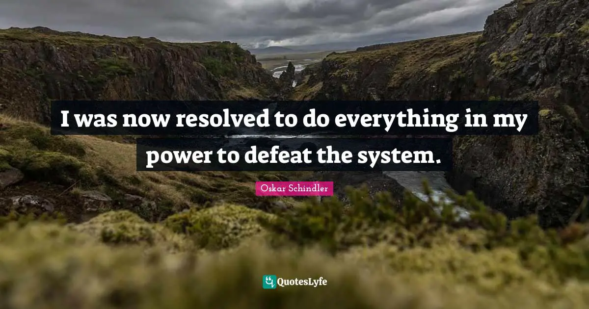 Oskar Schindler Quotes: "I was now resolved to do everything in my power to defeat the system."