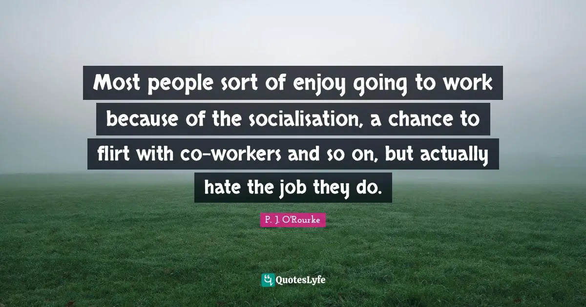 Most people sort of enjoy going to work because of the socialisation, a chance to flirt with co-workers and so on, but actually hate the job they do.
