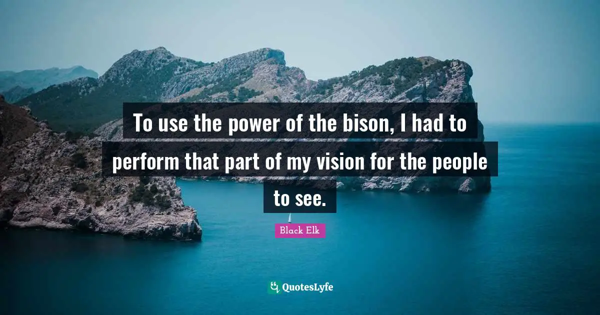 Black Elk Quotes: To use the power of the bison, I had to perform that part of my vision for the people to see.