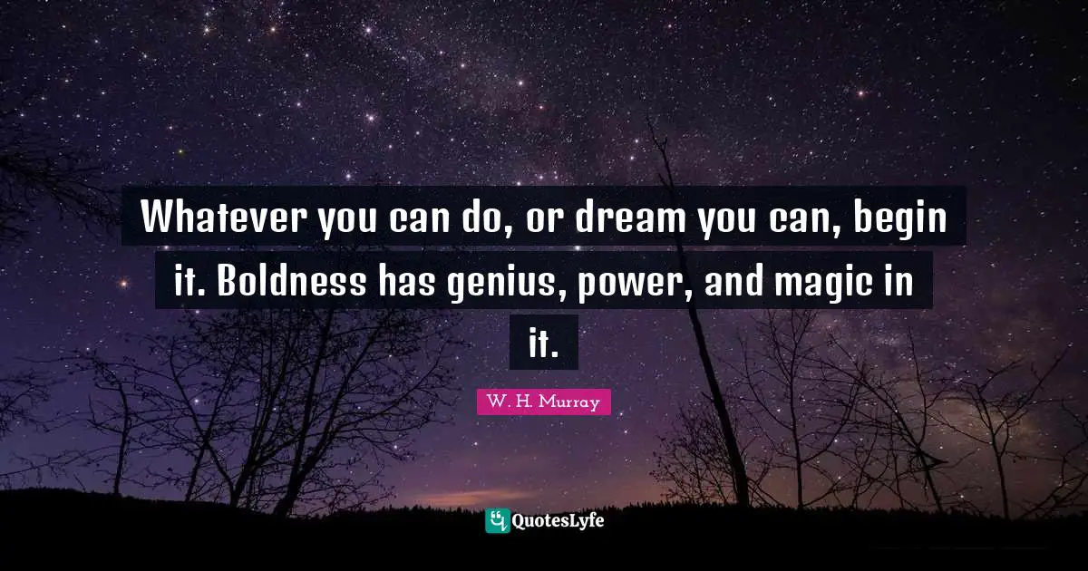 Whatever you can do, or dream you can, begin it. Boldness has genius, power, and magic in it.