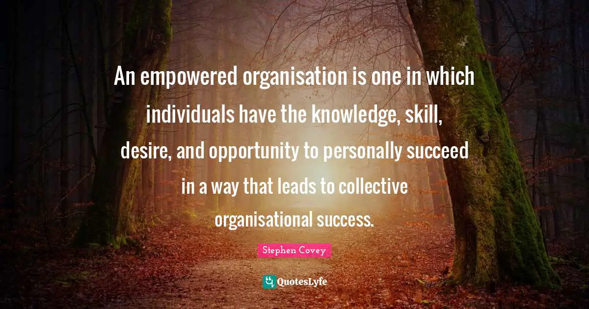 An empowered organisation is one in which individuals have the knowledge, skill, desire, and opportunity to personally succeed in a way that leads to collective organisational success.