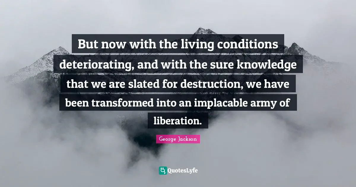 But now with the living conditions deteriorating, and with the sure knowledge that we are slated for destruction, we have been transformed into an implacable army of liberation.