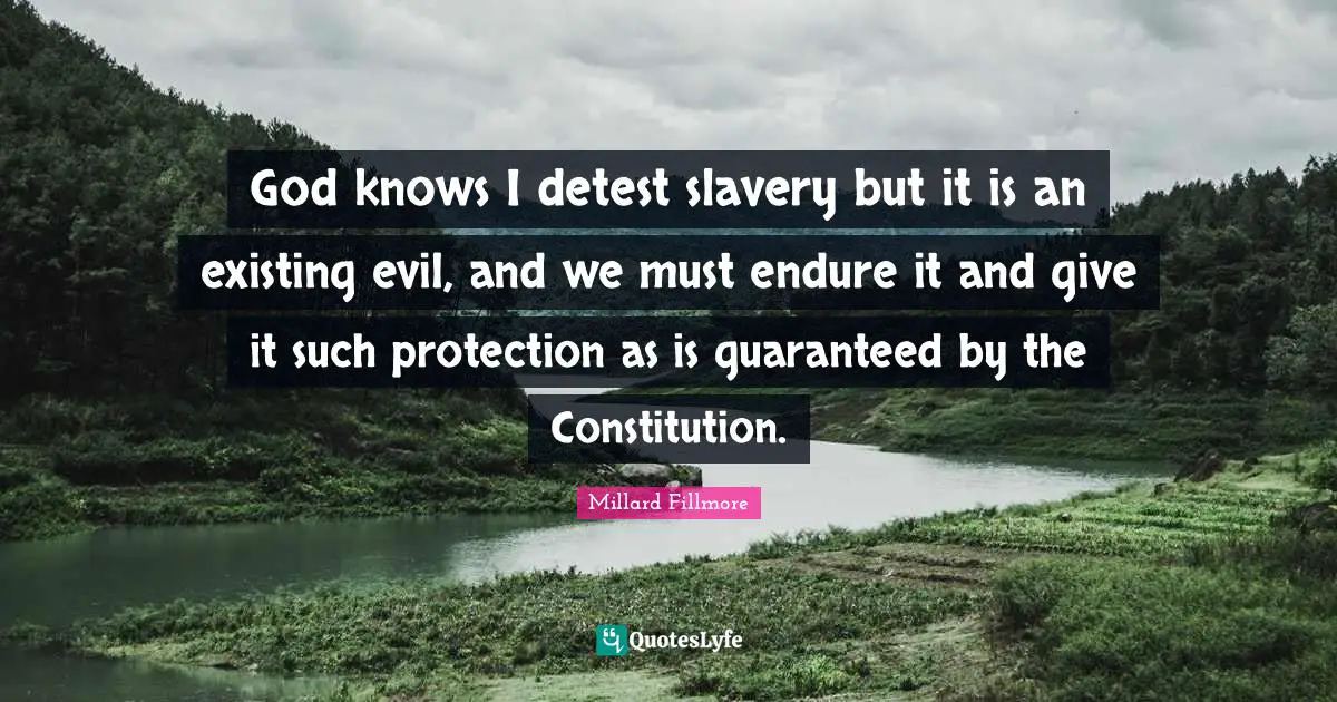 God knows I detest slavery but it is an existing evil, and we must endure it and give it such protection as is guaranteed by the Constitution.