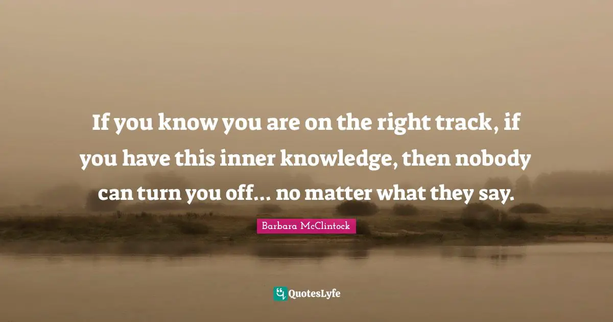 If you know you are on the right track, if you have this inner knowledge, then nobody can turn you off... no matter what they say.