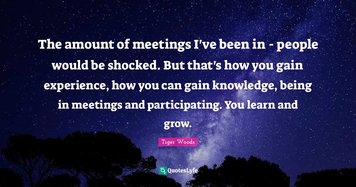 The amount of meetings I've been in - people would be shocked. But that's how you gain experience, how you can gain knowledge, being in meetings and participating. You learn and grow.