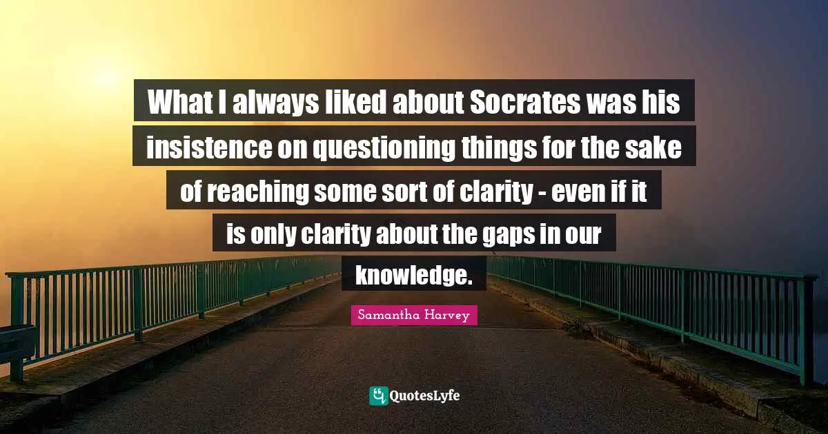 What I always liked about Socrates was his insistence on questioning things for the sake of reaching some sort of clarity - even if it is only clarity about the gaps in our knowledge.