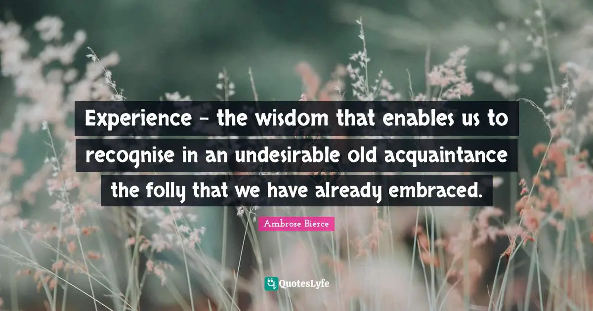 Experience - the wisdom that enables us to recognise in an undesirable old acquaintance the folly that we have already embraced.