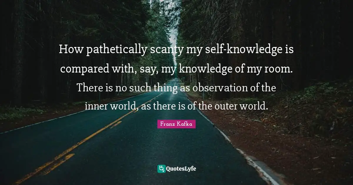 How pathetically scanty my self-knowledge is compared with, say, my knowledge of my room. There is no such thing as observation of the inner world, as there is of the outer world.