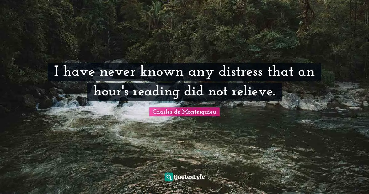I have never known any distress that an hour's reading did not relieve.