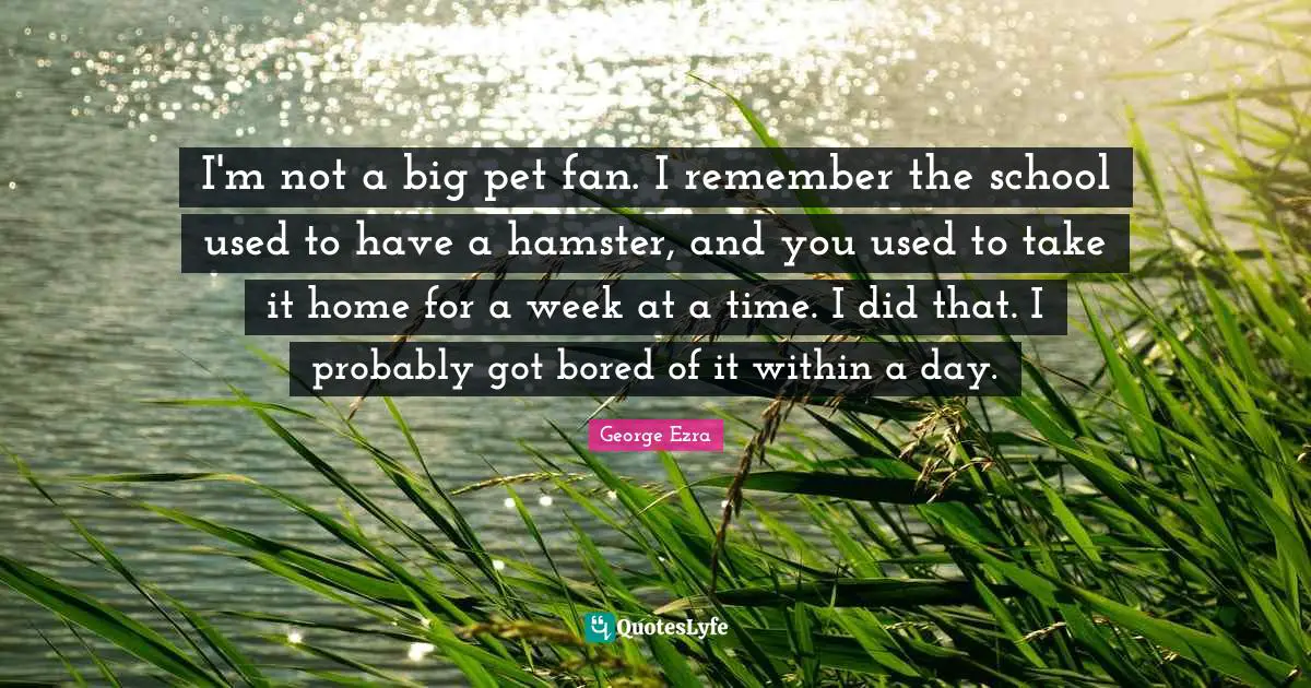I'm not a big pet fan. I remember the school used to have a hamster, and you used to take it home for a week at a time. I did that. I probably got bored of it within a day.