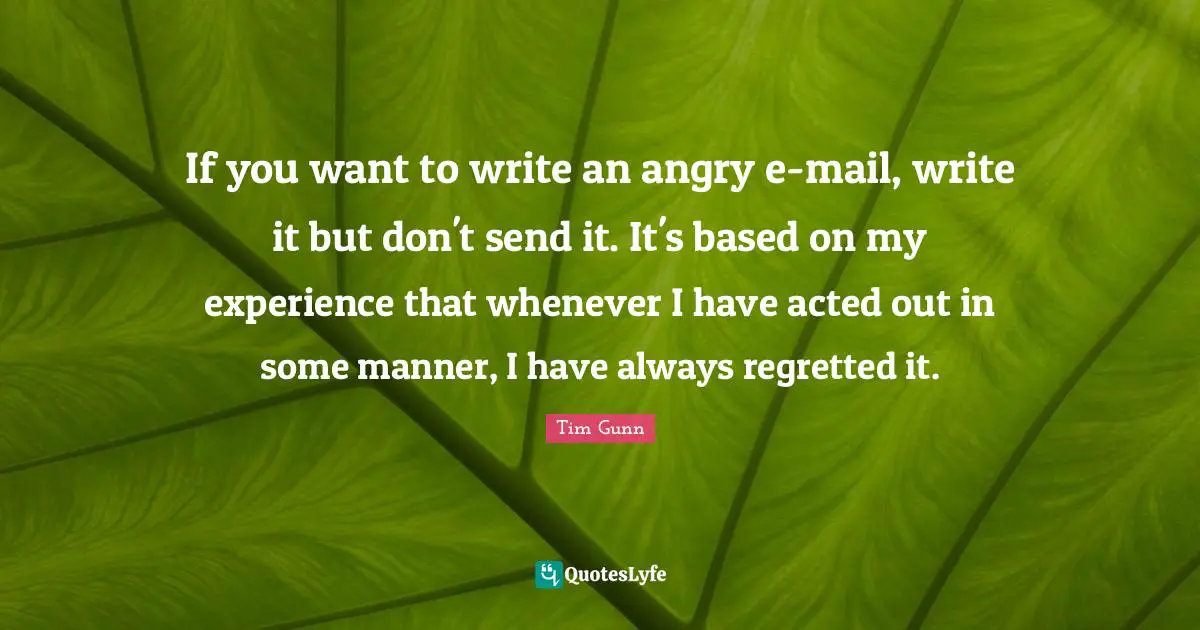 If you want to write an angry e-mail, write it but don't send it. It's based on my experience that whenever I have acted out in some manner, I have always regretted it.