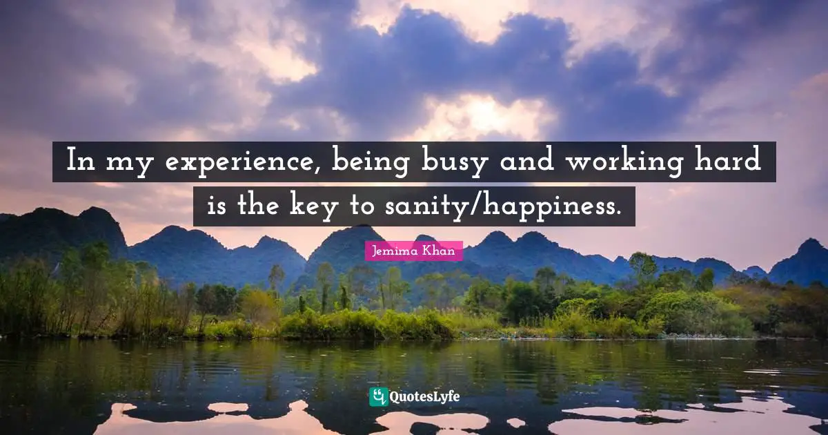 Working Hard Quotes: "In my experience, being busy and working hard is the key to sanity/happiness."